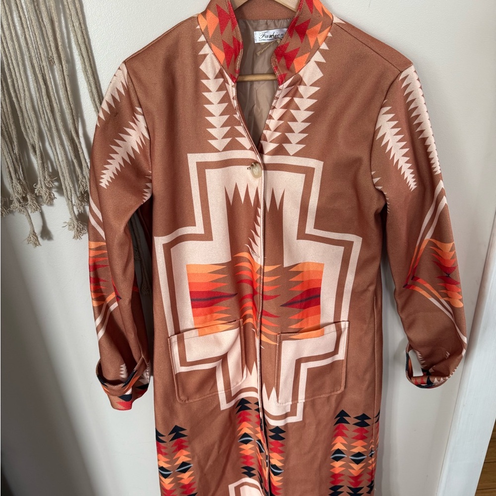 Brown and Orange Patterned Long Coat